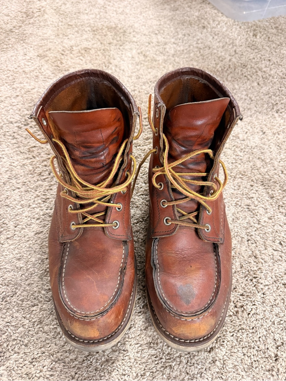 Red Wing Shoes Brown Leather Moc Toe Work Boots - Brown/Tan Laces